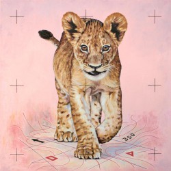 El pequeño león nos observa. Imagen de la obra pictórica original.